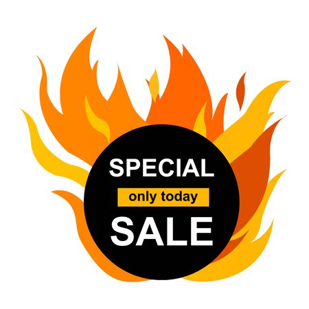 Vector Illustration. Circle banner with Special sale on the center. Black card for hot offer with frame fire graphicのイラスト素材