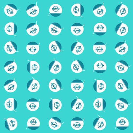 Vector Illustration for Dentistry and Orthodontics. Dental floss flat pattern on green backgroundのイラスト素材
