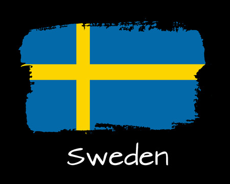 Vector Illustration. Hand draw Sweden flag. National Sweden banner for design on black backgroundのイラスト素材