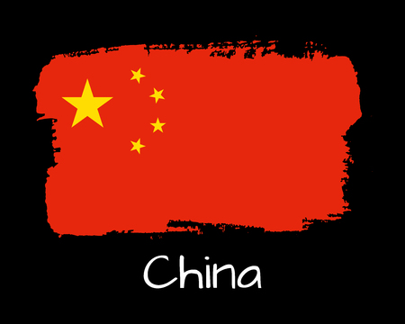 Vector Illustration. Hand draw China flag. National China banner for design on black backgroundのイラスト素材