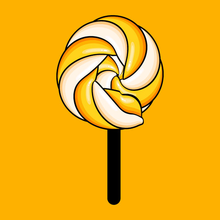 Vector Illustration. Yellow candy icon. Sweet on the stick for designのイラスト素材