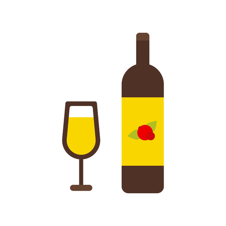 Vector Illustration. Wine bottle and wine glass isolated icon. Flat style. Thanksgiving symbolのイラスト素材