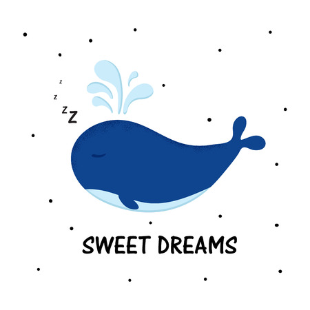 Cartoon sweet whale vector illustration. Sea character in modern flat style. Sweet dreamsのイラスト素材