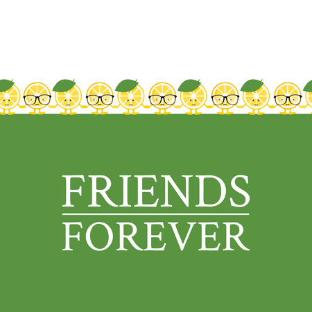 Pattern with cute cartoon lemon holding hands. Background for different design. Refer a friendのイラスト素材