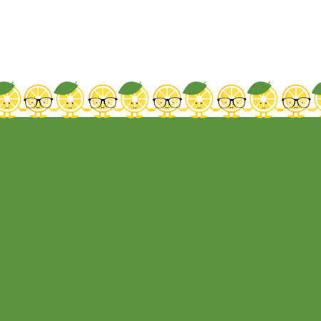 Seamless pattern with cute cartoon lemon holding hands. Background for different designのイラスト素材