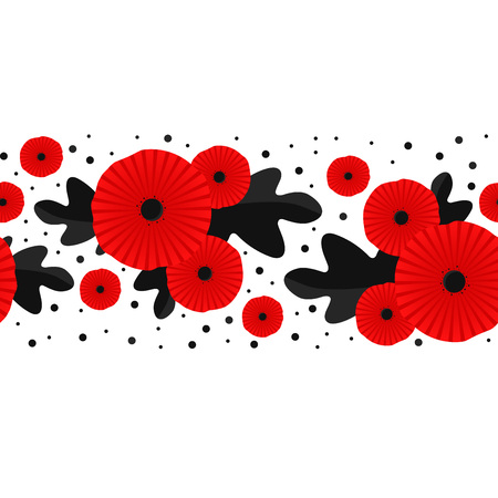 Poppy seamless pattern. Red poppies on white background. Can be uset for textile, wallpapers, prints and web design. Vector illustrationのイラスト素材