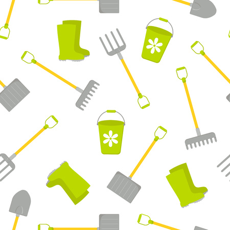 Seamless pattern with Vector set of tools for gardening. Gardening collection. Cartoon styleのイラスト素材