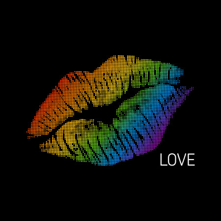 Modern LGBT pride flag in vector format. Lips in LGBT colors. Rainbow kiss  for poster. LGBTQ love symbol background. Concept designのイラスト素材
