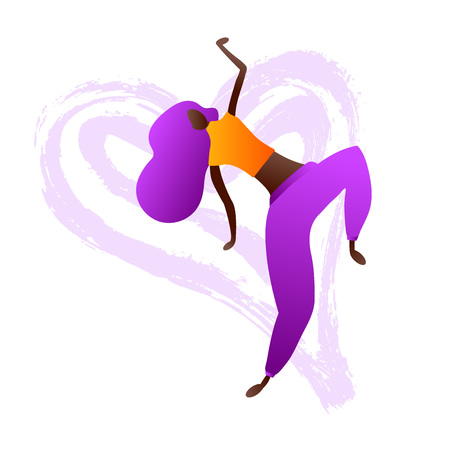 Woman character dancing in a modern flat style. Walking girl. Happy Woman in heart background. Teen dancing vector illustrationのイラスト素材