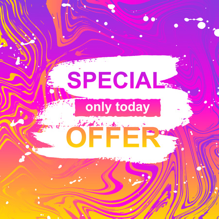 Vector Illustration. Summer card on hand draw splodge of paint and marble effect. Bright card witn special offer. Template gradient poster sale for todayのイラスト素材