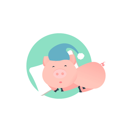 Vector Illustration. Cartoon funny pig. Pig is sleeping. Pillow and pigletのイラスト素材