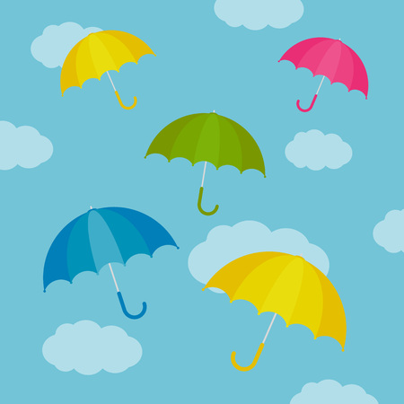 Vector Illustration. Umbrella colorful set with clouds. Umbrella in cartoon style for background and design. Autumn umbrellaのイラスト素材
