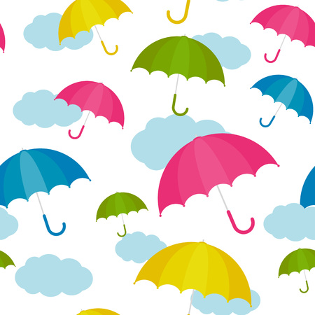 Vector Illustration. Umbrella colorful set pattern with clouds. Umbrella in cartoon style for background and design. Autumn umbrellaのイラスト素材