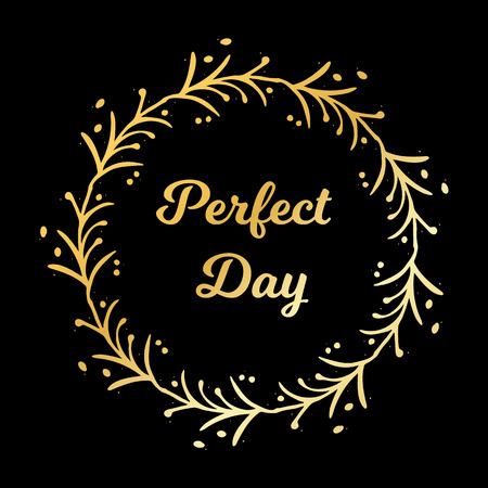 Vector Illustration. Hand drawn vector wreath. Golden floral circle frame design element for invitations, greeting cards, posters, blogsのイラスト素材