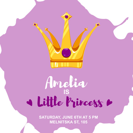 Vector Illustration. Birthday card invitation with cartoon crown. Girl is little princess poster templateのイラスト素材