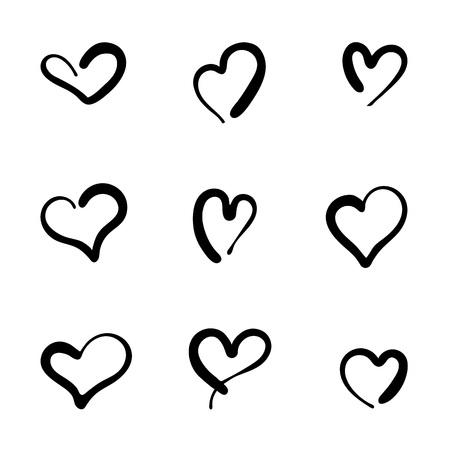 Vector Illustration. Set of nine hand drawn heart. Handdrawn rough marker hearts isolated on white background. Illustration for your graphic designのイラスト素材