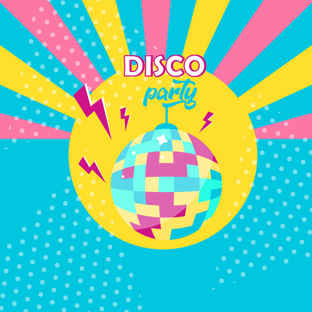Vector Illustration. Disco ball icon. Disco party poster. Retro style. Backgroundのイラスト素材