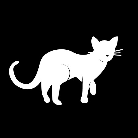 Vector Illustration. Silhouette white cat on black background. Shadow-figure isolated cat iconのイラスト素材