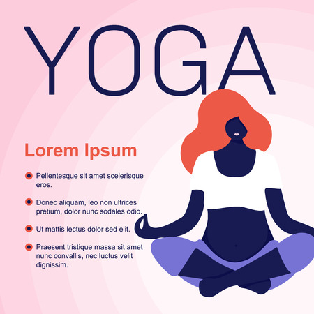 Vector Illustration. Young beautiful pregnancy woman character sitting position in modern flat style. Fitness healthy lifestyle. Yoga timeのイラスト素材