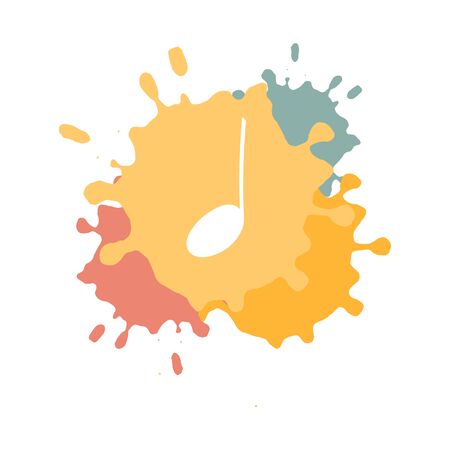 Isolated doodle music symbol note on colorful spot of paint. Hand draw cute doodle shape for design poster, background, logo, menu, wallpaper. Vector Illustration のイラスト素材