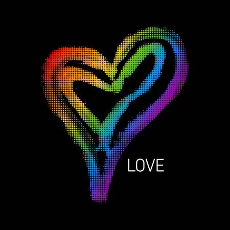 Modern LGBT pride flag in vector format heart. Symbol in LGBT colors. Rainbow hand drawn heart for poster. LGBTQ love symbol background. Concept designのイラスト素材