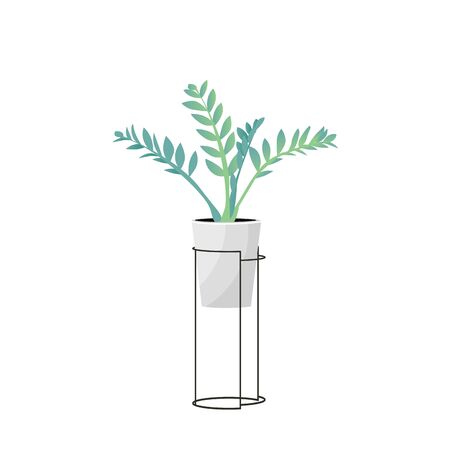 Home plant for style design window or house interior. Stand with green  
modern home flowers. Elements for concept hygge room. Isolated garden decoration, vector illustrationのイラスト素材