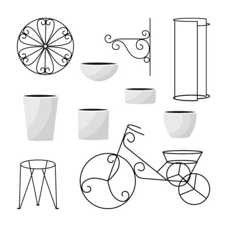 Set of  isolated home plant pot for style design window or house interior. Hanger for green  
modern home flowers. Elements for concept hygge room. Isolated garden decoration, vector illustrationのイラスト素材