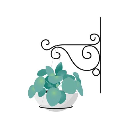Home  isolated plant pot for style design window or house interior. Hanger with green  
modern home flowers. Elements for concept hygge room. Isolated garden decoration, vector illustrationのイラスト素材