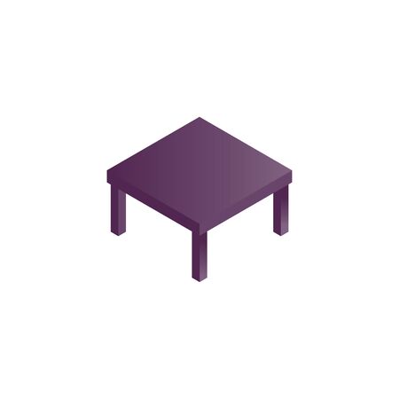 Color drawing of a table in isometry style on a white background. Furniture item, purple domestic coffee table, stand decor. Vector illustation for design interiorのイラスト素材