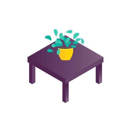 Isolated plant in the pot on coffee table in isometry style for home style. Flowerpot icon and table for apartment design in web page. Vector illustrationのイラスト素材