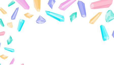 Background with crystal in cartoon style. Vector Illustration for poster, sale. Cute gem and stone fly.のイラスト素材