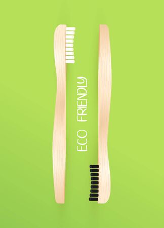 Isolated eco recycling bamboo toothbrush. Morning personal wood tool. Realistic object. Vector Illustrationのイラスト素材