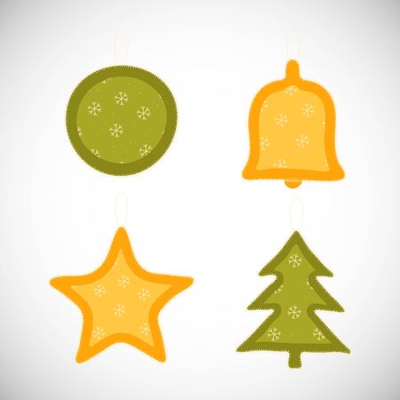 Set of isolated felt xmas toy in scandinavian style. Winter symbol of Chritmas. Noel decoration. Vector Illustrationのイラスト素材