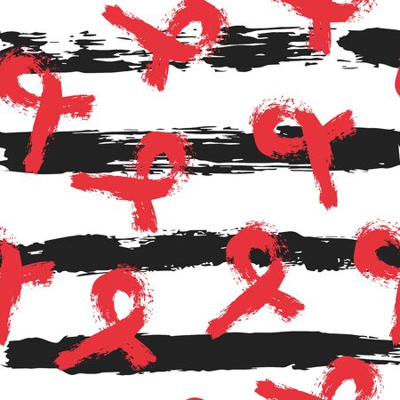 Seamless pattern with splatter like symbol of Aids Day on striped background. National holiday. Vector Illustrationのイラスト素材