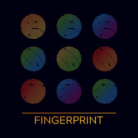 Isolated colorful Fingerprint or Thumbprint  icons. Security identification concept scan in line style. Vector illustration print finger and thumbのイラスト素材