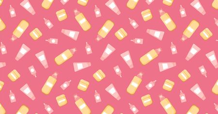 Banner with skincare product. Blank template for sale, poster, promo, wallpaper, background. Cosmetics symbols. Vector Illustrationのイラスト素材