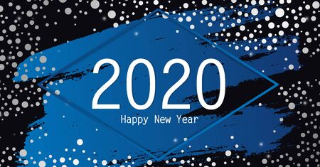 Banner template with 2020 Happy New Year. Abstract confetti and blue rhombus. Eve Holiday elegant...