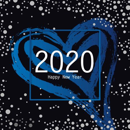 Banner template with 2020 Happy New Year. Abstract confetti and blue heart. Eve Holiday elegant design. Social poster concept. Vector Illustrationのイラスト素材