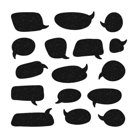 Set of speech talk bubble template. Isolated chat icon with texture. Hand drawn comic, retro speak cloud. Vector Illustrationのイラスト素材