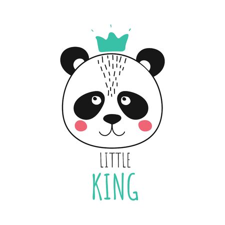 Isolated cute panda with crown. King animal in scandinavian style for baby shower card, birthday, poster. Print hand drawn illustration in vectorのイラスト素材