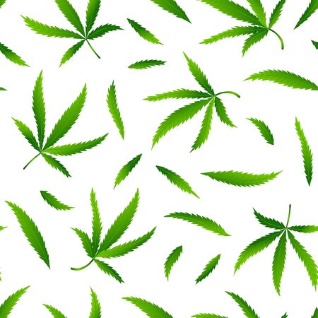 Seamless pattern with realistic cannabis leaf or health hemp. Marijuana texture for print, wallpaper, web, poster, card, sale. Vector Illustrationのイラスト素材