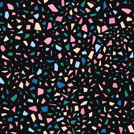 Pink terrazzo seamless pattern in modern fashion trend on black background. Texture from peace of stone for print, fabric or home design. Vector  Illustrationのイラスト素材