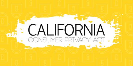 Template poster with California Consumer Protection Act or CCPA symbol with lock on hand draw brush ink background. Protect communication in social, web, internet. Vector Illustrationのイラスト素材