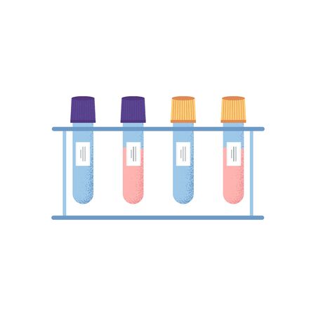 Set of isolated glass tube test with blood. Covid-19 test. Blood samples. Icons. Coronavirus test. Flu analysis for laboratory. Vector illustrationのイラスト素材