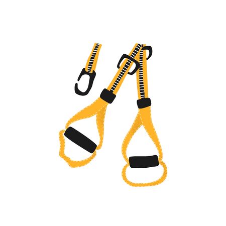TRX training belt for sport in flat style. Workout isolated cross equipment for gym, home exercises. Fitness at home for woman, man. Illustration backgroundのイラスト素材