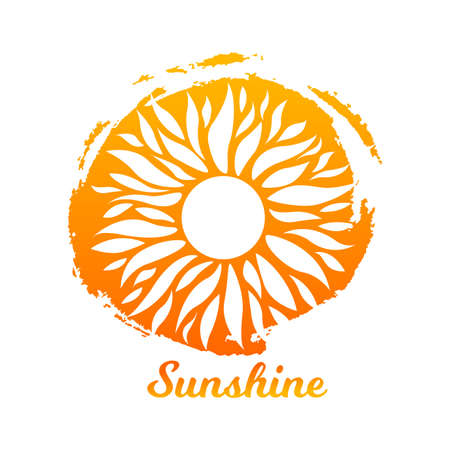Vector Illustration. Watercolor sun on paint yellow circle ink. Summer sunshine icon. Isolated logo concept backgroundのイラスト素材