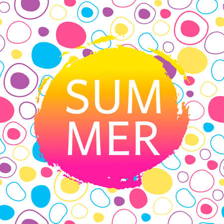 Vector Summer with paint ink circle template poster on memphis elements background. Geometric liquid shape pattern. Illustrationのイラスト素材