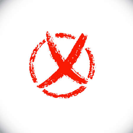 Isolated cross x icon. Error brush sign in circle. Hand draw cancel grunge stamp. Vector...