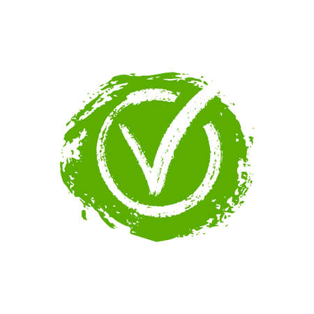 Isolated Ok icon. Success button sign. Hand draw tick mark in circle. Vector illustration. Possitive choiceのイラスト素材