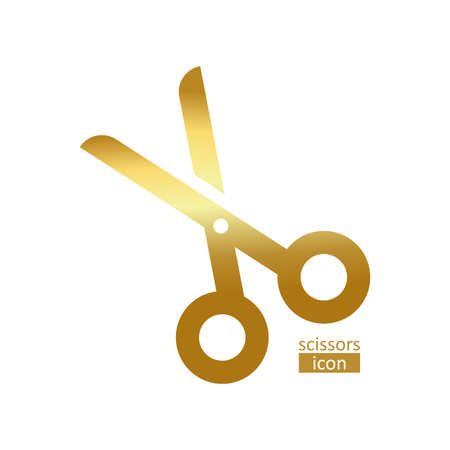 Golden isolated scisson icon silhouette. Vector paper cutter. Symbol background for barbar shop, coupon. Gold tool. Vector illustrationのイラスト素材